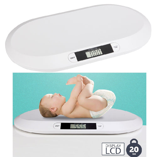 Bilancia Bambini Neonati Digitale LCD Peso max 20kg Bianco 55x33x4cm