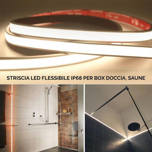 Striscia Led Ip68 Cob Flessibile Neon Dimmerabile 24v Luce Box Doccia Bagno Vasca