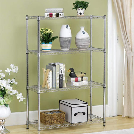 Scaffale 4 Ripiani Acciaio Inox 90x35H137cm Regolabile Libreria Mensole Multiuso