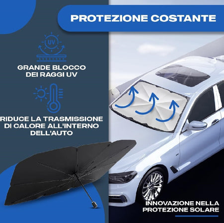 Kit 2pz Parasole Auto Protezione Solare Anteriore Apertura Ombrello Salvaspazio