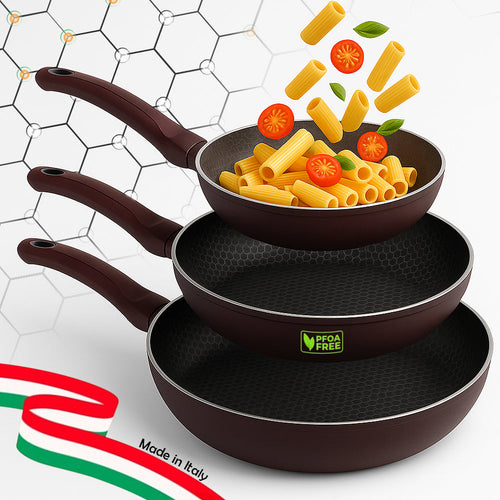 Set 3 Padelle Bee Rivestimento Nido D'Ape Antiaderente Made in Italy 20-24-28cm