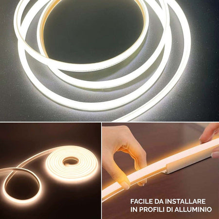 Striscia Led Ip68 Cob Flessibile Neon Dimmerabile 24v Luce Box Doccia Bagno Vasca