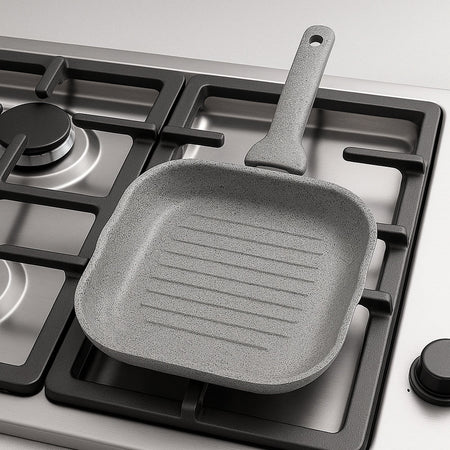 Set Padella 32cm e Bistecchiera 24x24cm Rivestimento Antiaderente Effetto Pietra