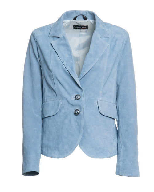 Classic 712 - Giacca Donna Celeste in vera pelle camoscio