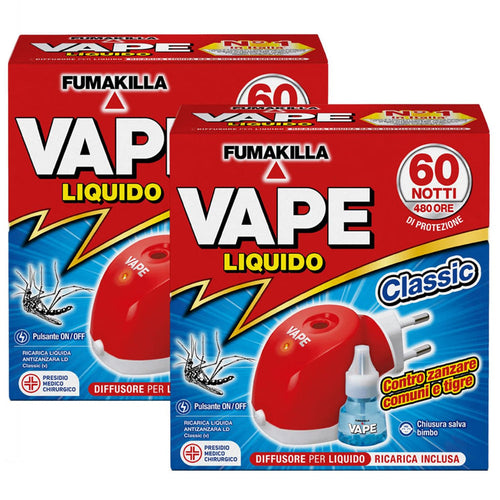 Set 2 Vape Zanzare Diffusore Elettrico Classic Ricarica Liquida 1x30ml 60 Notti