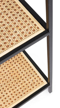 Libreria "Elyot" struttura in acciaio verniciato piani in MDF e rattan per interno