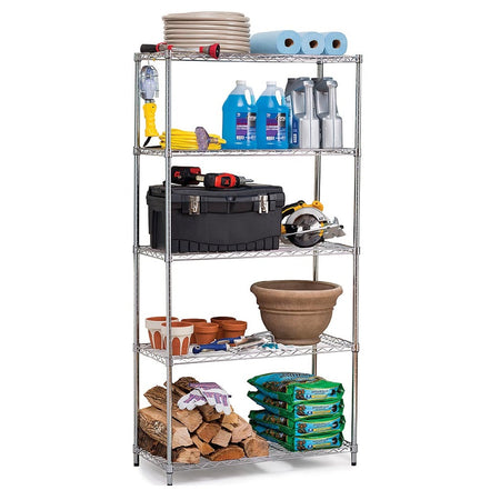 Scaffale 5 Ripiani Acciaio Inox 90x35H180cm Regolabile Libreria Mensole Multiuso