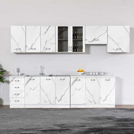 Pensile da Cucina Armadio Sospeso da Parete Anta Singola Bianco Effetto Marmo