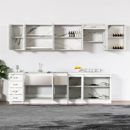 Pensile da Cucina Armadio Sospeso da Parete Anta Singola Bianco Effetto Marmo