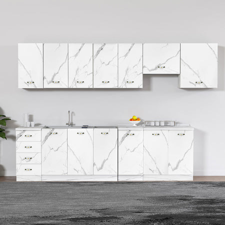 Pensile da Cucina Armadio Sospeso da Parete Anta Singola Bianco Effetto Marmo