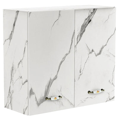 Pensile da Cucina Armadio Sospeso da Parete Doppia Anta Bianco Effetto Marmo