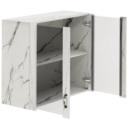 Pensile da Cucina Armadio Sospeso con Vetro da Parete Bianco Effetto Marmo