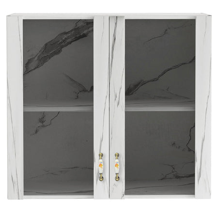 Pensile da Cucina Armadio Sospeso con Vetro da Parete Bianco Effetto Marmo