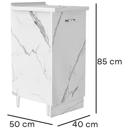 Mobile Base Cucina Componibile Minimal Bianco Effetto Marmo 1 Anta e 2 Scomparti