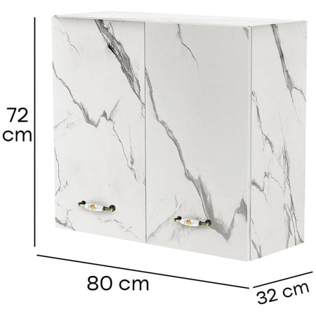 Pensile da Cucina Armadio Sospeso da Parete Doppia Anta Bianco Effetto Marmo