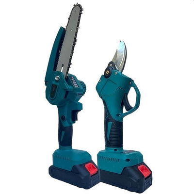 Kit Potatura 2 In 1 Forbici Cesoia + Mini Motosega Elettrico A Batteria 36v