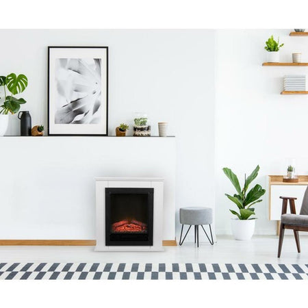 Camino Elettrico da Terra 1800W con Led Effetto Fuoco e Cornice Bianca