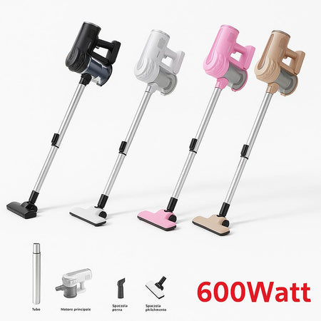 Aspirapolvere 2in1 600W Filtro Hepa Lavabile Scopa Elettrica Compatta Accessori Nero