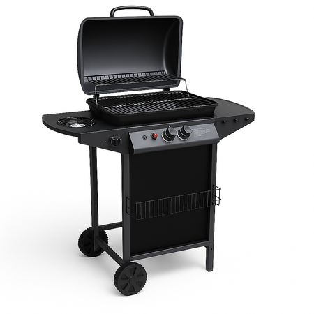 Barbecue a Gas con Fornello Laterale e Pietra Lavica Griglia Acciaio da Giardino