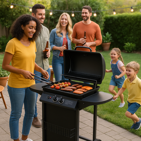 Barbecue a Gas con Fornello Laterale e Pietra Lavica Griglia Acciaio da Giardino