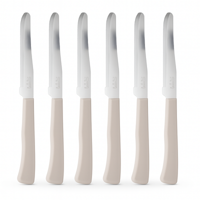 Coltelli da Tavola 24pz Manico in Polipropilene Doppia Affilatura 22cm Tortora