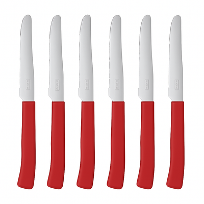 Coltelli da Tavola 24pz Manico in Polipropilene Doppia Affilatura 22cm Rosso