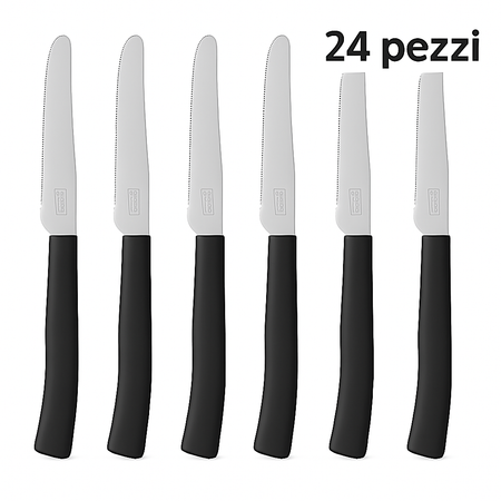 Coltelli da Tavola 24pz Manico in Polipropilene Doppia Affilatura 22cm Nero