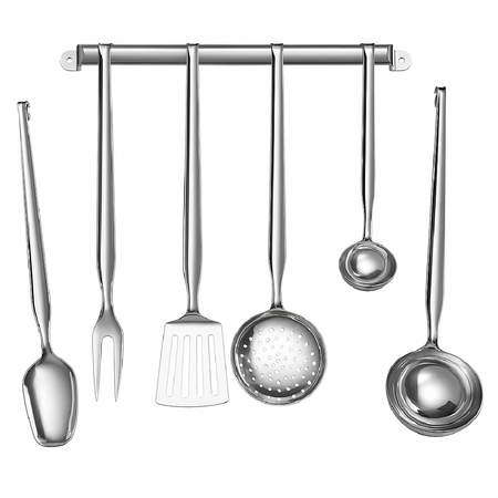 Mestoli Cucina kit 7 pz in Acciaio Inox Made in Italy Barra + 6 Utensili