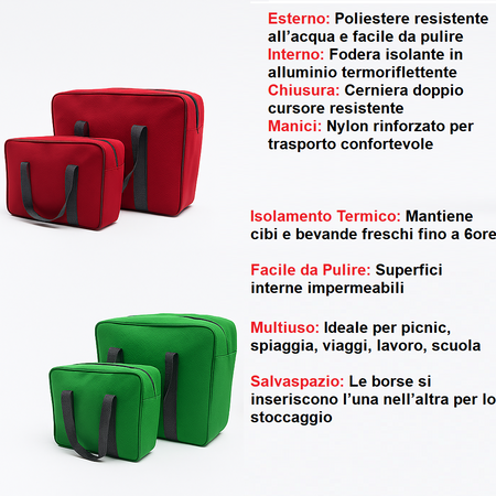 Kit 2 Borse Termiche 24LT 7LT Pratiche Salvaspazio Resistenti, Verde