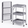 Carrello Cucina Slim Pieghevole 3Ripiani Metallo 4Ruote Freno Salvaspazio Grigio