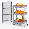 Carrello Cucina Slim Pieghevole 3Ripiani Metallo 4Ruote Freno Salvaspazio Grigio