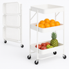 Carrello Cucina Slim Pieghevole 3Ripiani Metallo 4Ruote Freno Salvaspazio Bianco