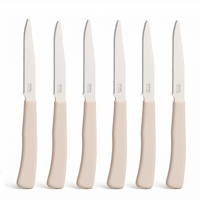 Coltelli Bistecca 24pz Manico in Polipropilene Doppia Affilatura 22cm Tortora