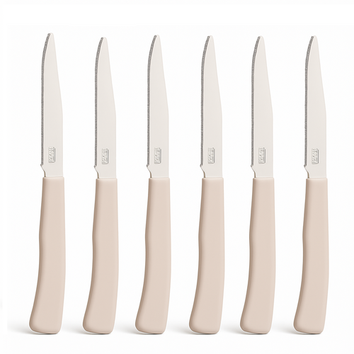 Coltelli Bistecca 24pz Manico in Polipropilene Doppia Affilatura 22cm Tortora