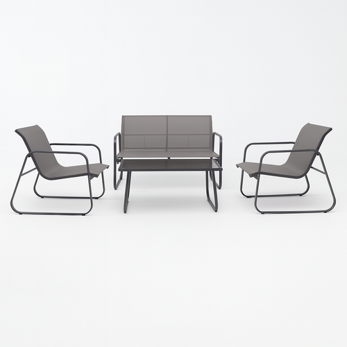 Salotto da Giardino con 2 Sedie Divano e Tavolino Acciaio Resistente Esterno Grigio