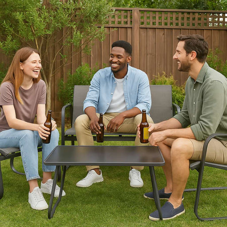 Salotto da Giardino con 2 Sedie Divano e Tavolino Acciaio Resistente Esterno Grigio
