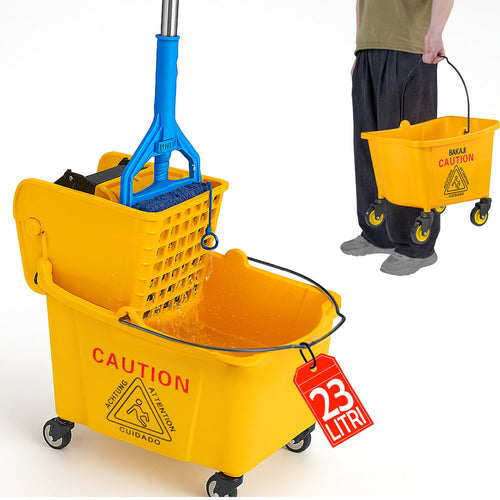 Carrello Pulizie Professionale Secchio Lavapavimenti 23 Lt per Mocio con Ruote
