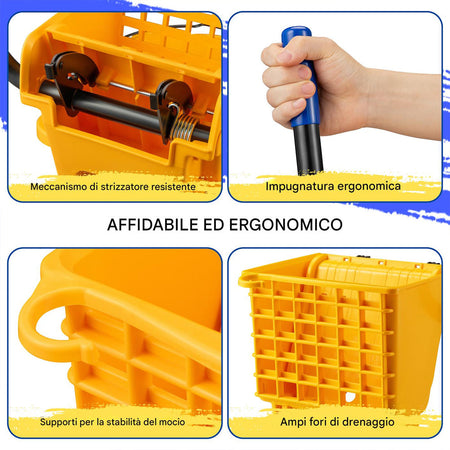 Carrello Pulizie Professionale Secchio Lavapavimenti 23 Lt per Mocio con Ruote