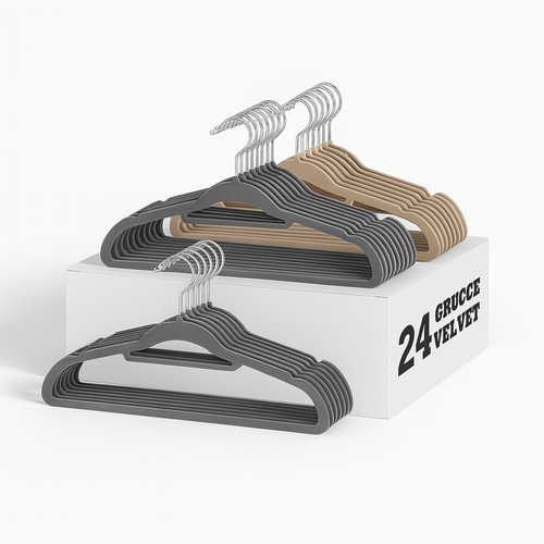 Grucce Vellutate 24pz Antiscivolo Salvaspazio, Gancio Girevole a 360° 42 cm