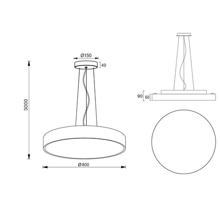 Lampadario Cerchio 80 Cm Led 95 W Lampada Up Down Sospensione 2 Temperature Luce