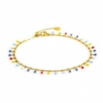 Marlu CAVIGLIERA CATENA GRUMETTA E PENDENTI CON SMALTO MULTICOLORE PVD ORO