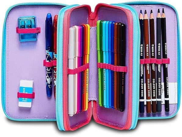 Astuccio Stitch E Lilo 3 Zip Per Scuola Elementare Completo Di Accessori Seven