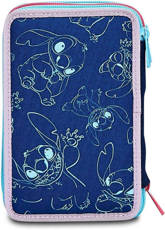 Astuccio Stitch E Lilo 3 Zip Per Scuola Elementare Completo Di Accessori Seven
