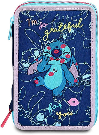 Astuccio Stitch E Lilo 3 Zip Per Scuola Elementare Completo Di Accessori Seven