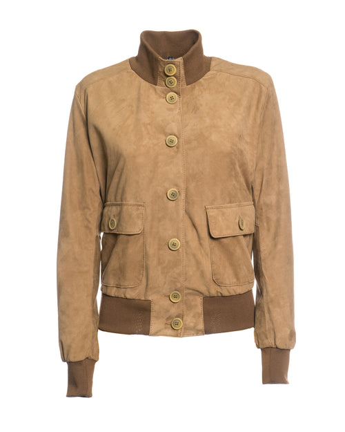 Polo Bis - Bomber Donna Miele Chiaro in vera pelle camoscio