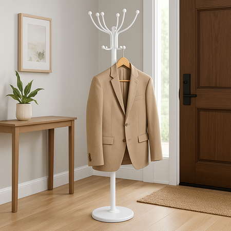 Appendi Abiti Autoportante base rotonda Con 16 Ganci Metallo 36x175 cm (Bianco)