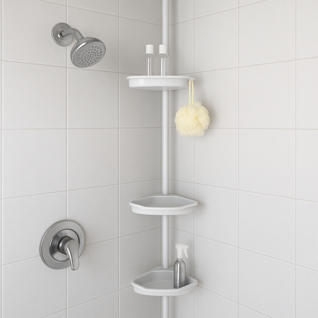 Asta Doccia Telescopica 4Ripiani Altezza regolabile H198-245cm Bianco Salvaspazio