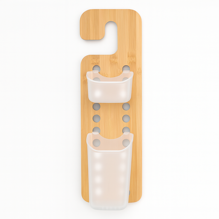 Mensola Porta Accessori da Bagno in Legno di Bambù e Abs 14x10 H 44 cm Moderno