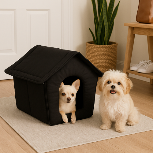 Casetta Pieghevole per Animali Domestici in Tessuto Nero 47x46x40cm Cani e Gatti