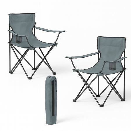 2pz Sedia Campeggio Portatile Pieghevole Telo Oxford Sacca con Maniglia H90cm Grigio
